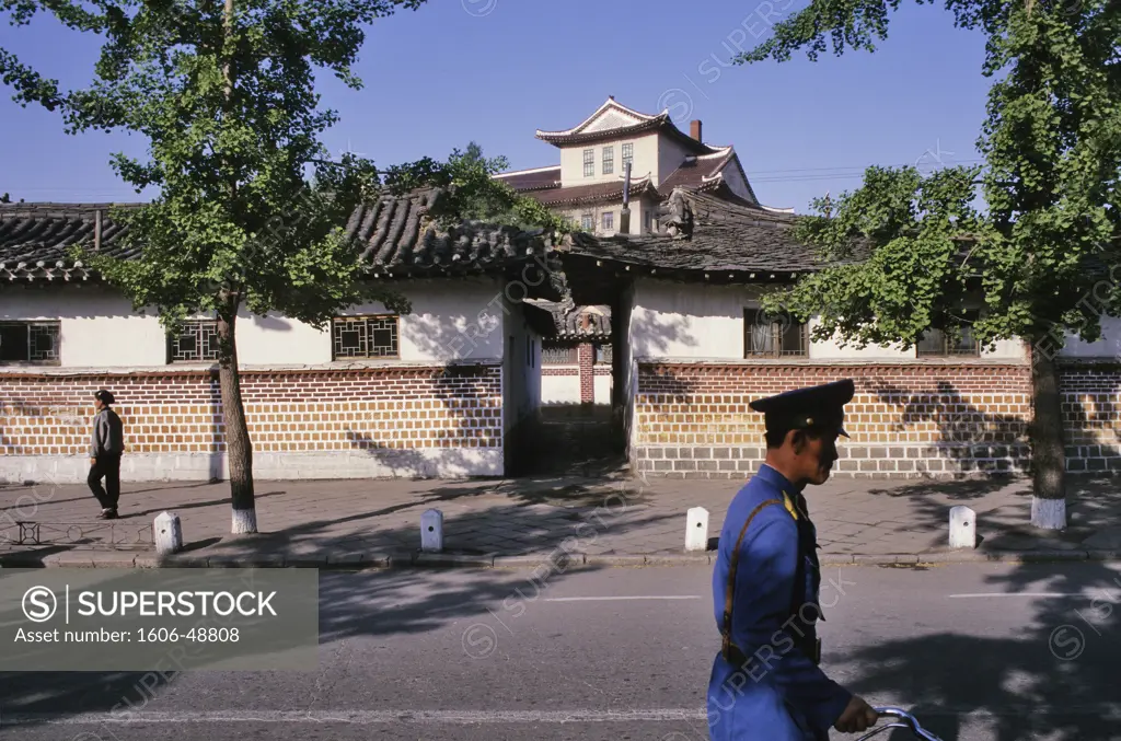 North Korea, Gaeseong, traditionnal area, policeman