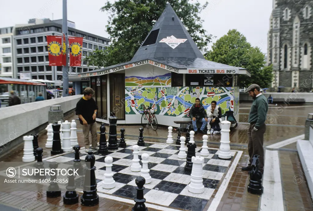 New Zealand, Christchurch, giant chess game board in the street.