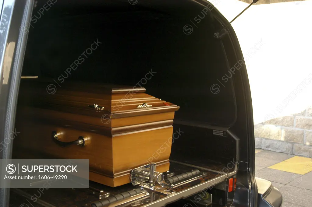 France, Pays de la Loire, Nantes, casket in hearse