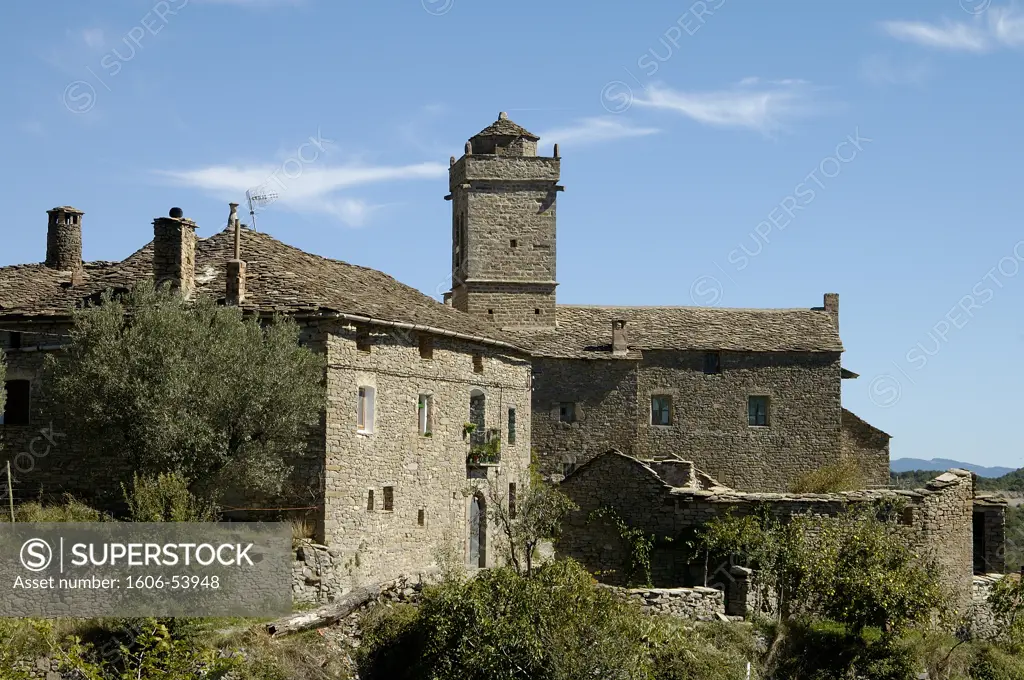 Spain, Aragon, Buil village, near Ainsa, typical houses