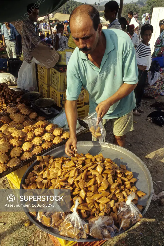 Tunisia, Tabarka, market place, pastries vendor