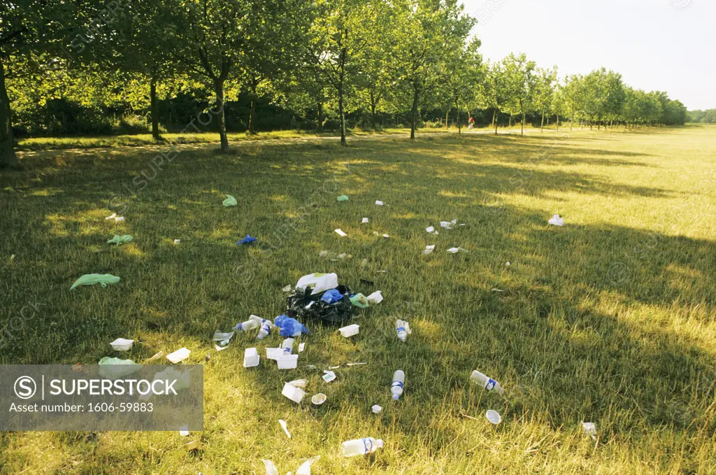 France, Ile de France, Bois de Vincennes, waste on lawn