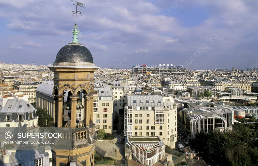France, Paris, St Eustache church, forum des Halles and Pompidou centre