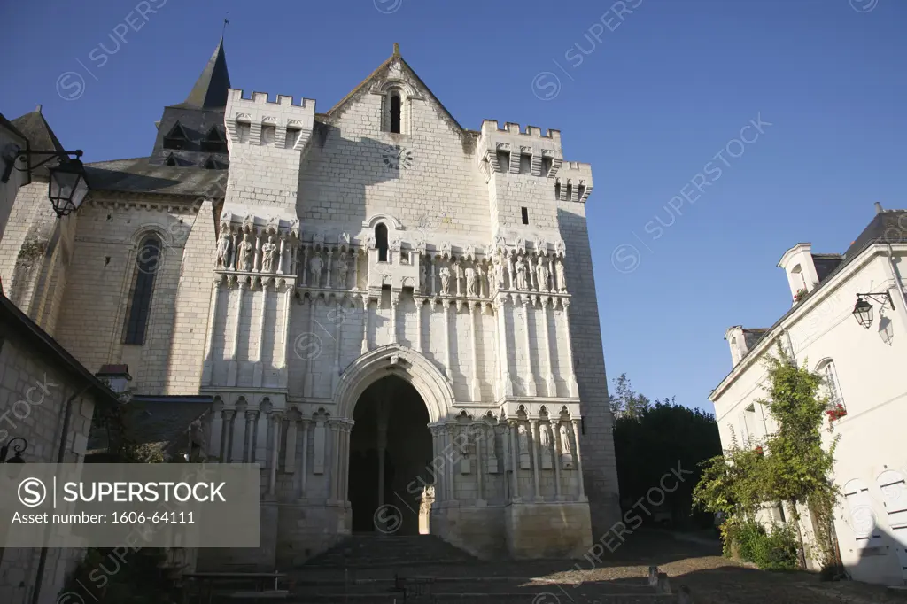France, Centre, Indre-et-Loire, Candes-Saint-Martin, façade of the collegiate church
