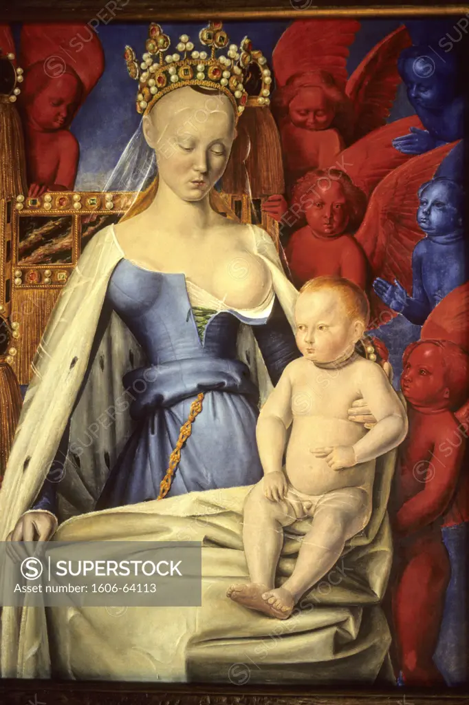 France, Centre, Indre et Loire, Loches, painting of the Virgin and Child Surrounded by Angels by Jean Fouquet