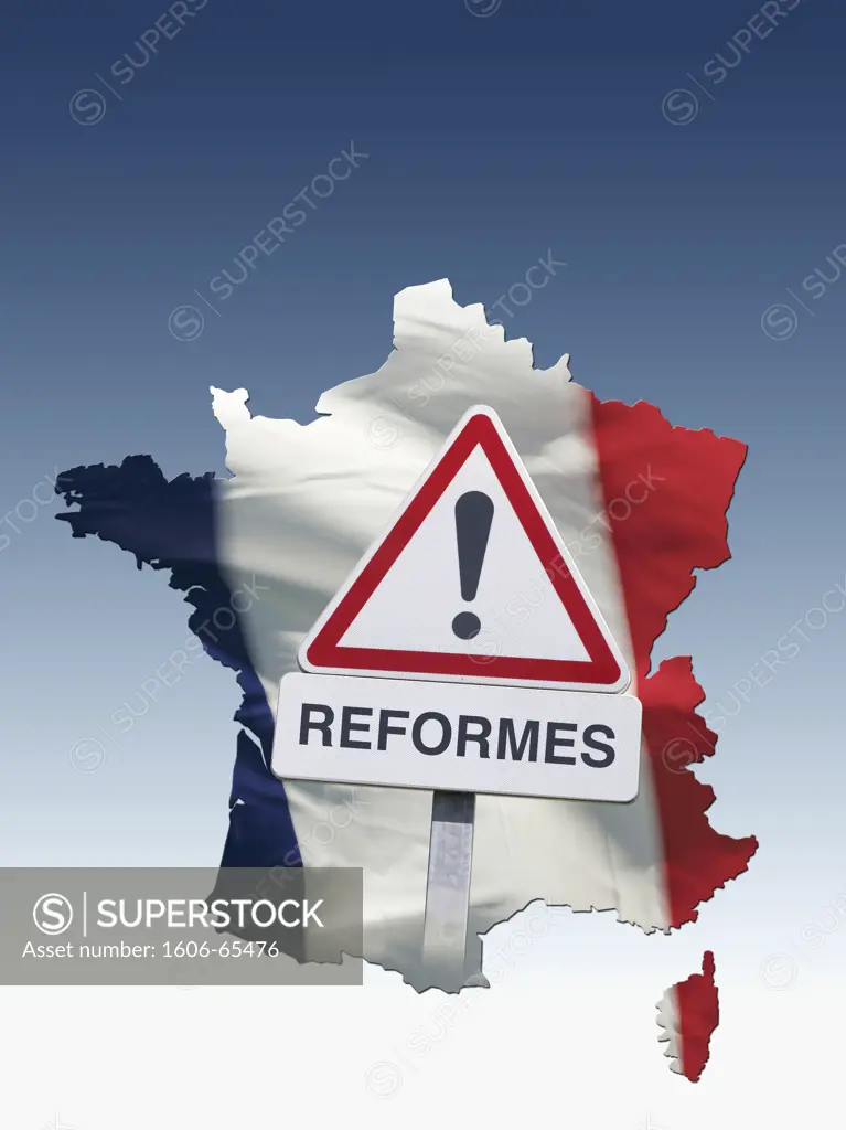 France map and traffic sign with the word "reform"