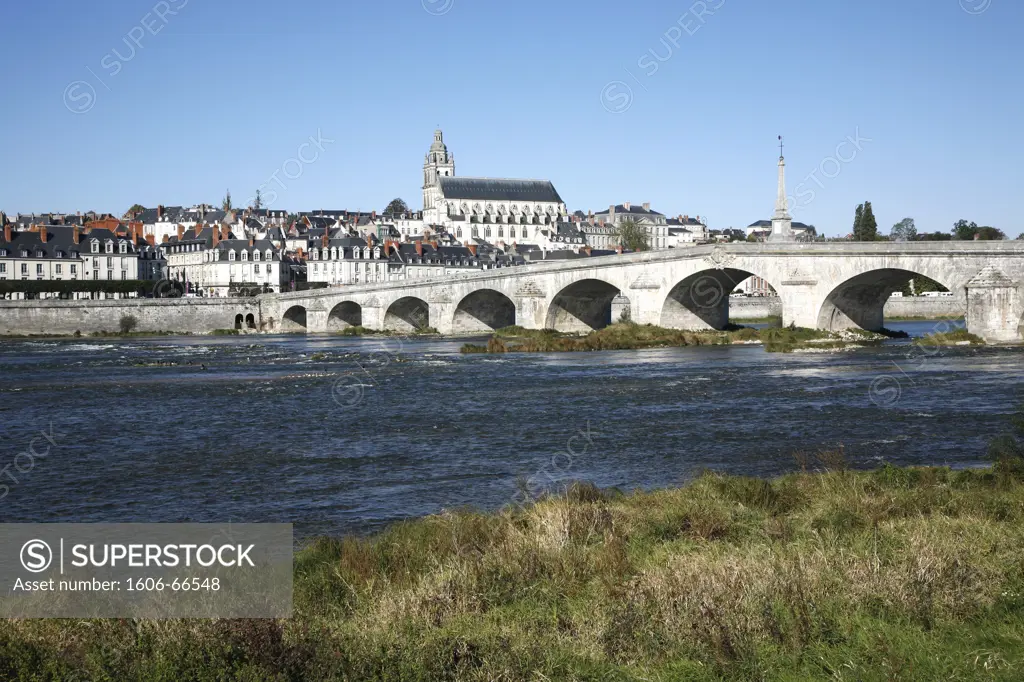 France, Loir et Cher, Blois, Jacques Gabriel bridge, Saint-Louis cathedral and Loire river