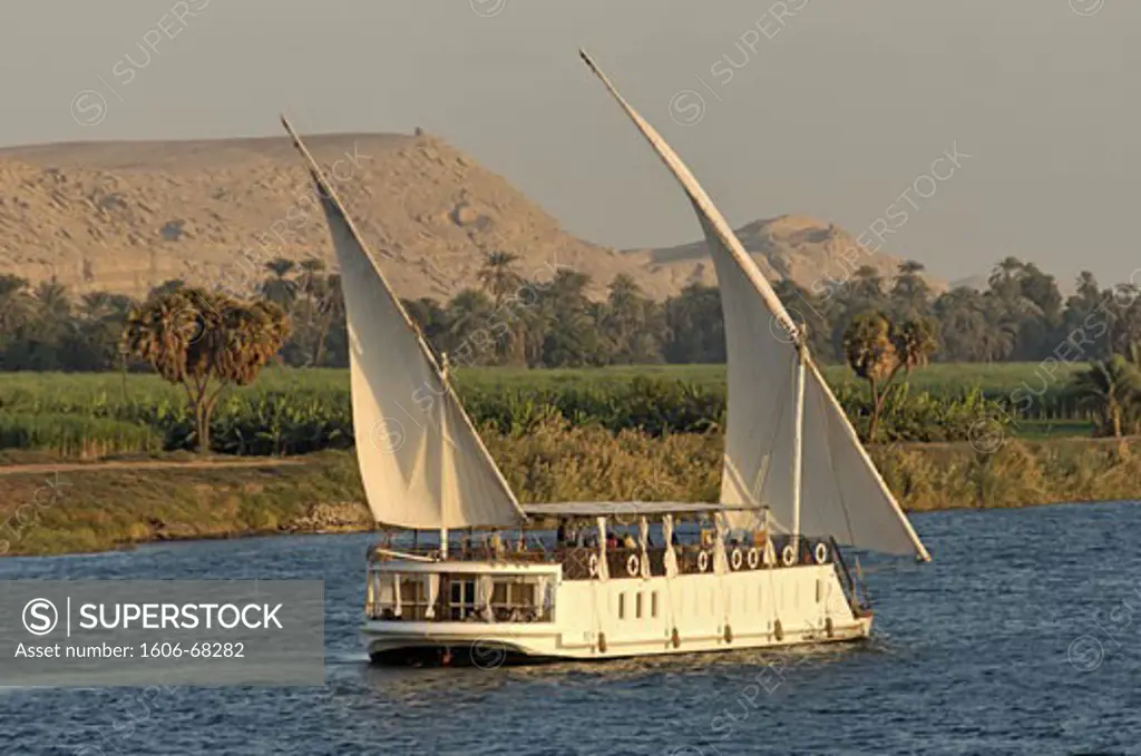 Egypt. Dahabeya (which means golden boat) were used by royal families and celebrities for pleasure trips. On the Nile river between Aswan and Luxor