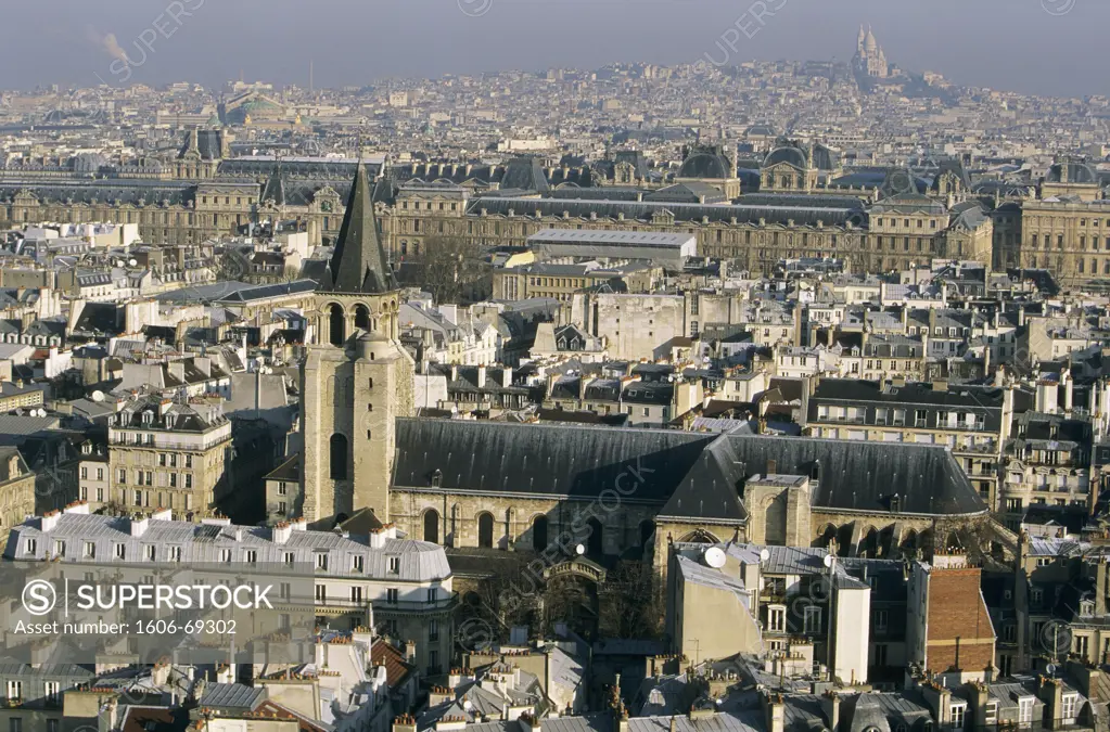 France, Paris, St Germain des Prés district, church, Sacre Coeur in the back