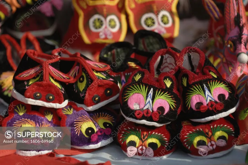China, Pingyao, close-up of shoes