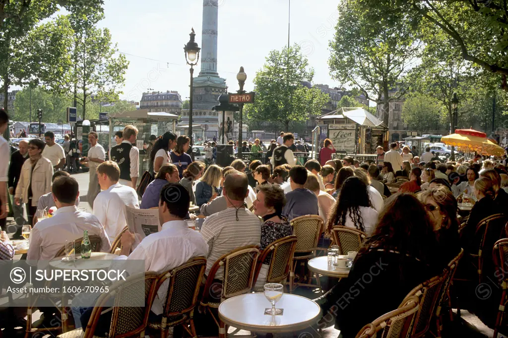 France, Paris, Bastille square, cafe terrace