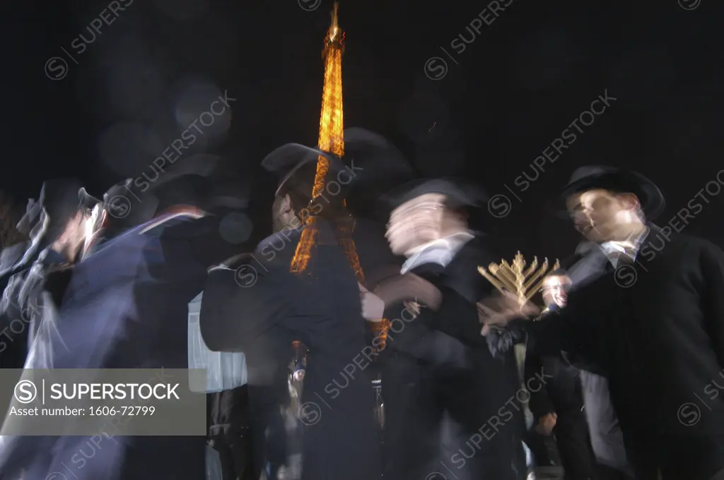 France, Paris, Lubavitch Jews celebrating Hannuka