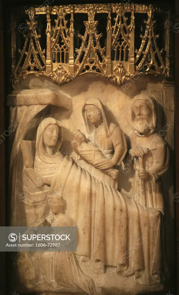 France, Gironde, Bordeaux, Saint Seurin basilica 15th century alabaster retable depicting the life of the Virgin Mary