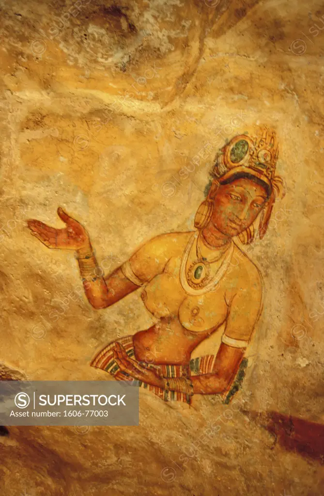 Sri Lanka, Sigiriya, Demoiselles paintings (Lion rock, Unesco World Heritage)