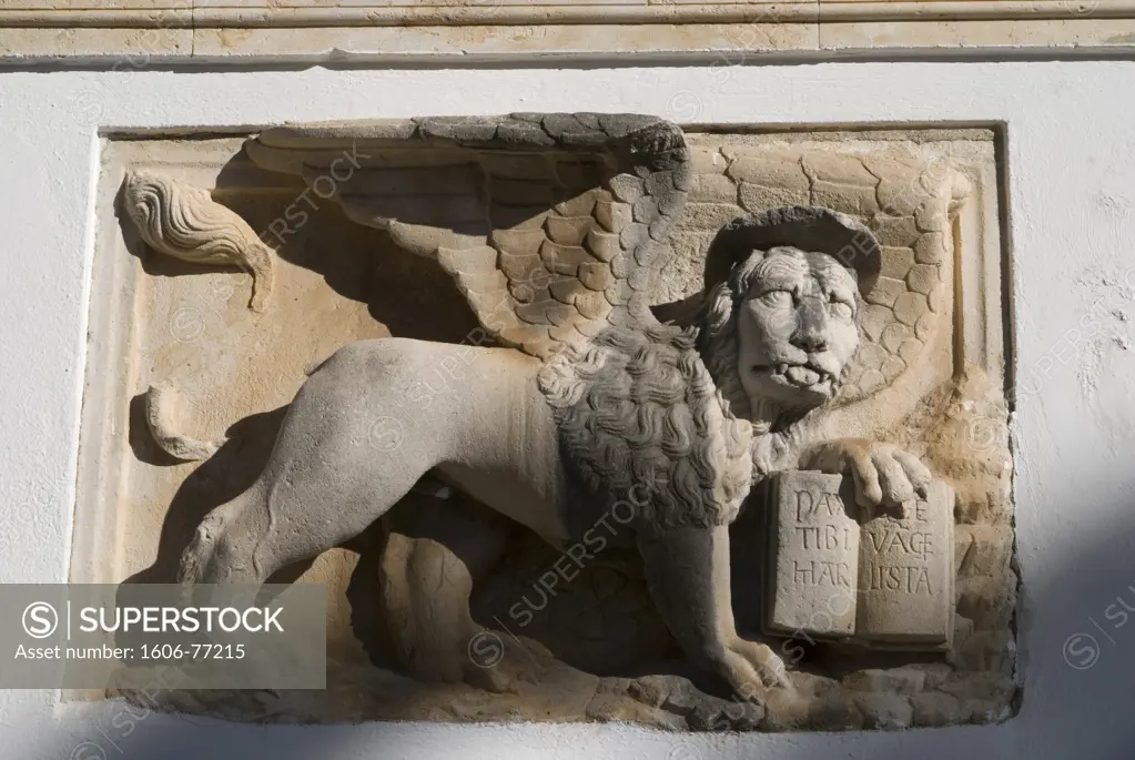 Croatia, Hvar, sculpture of lion