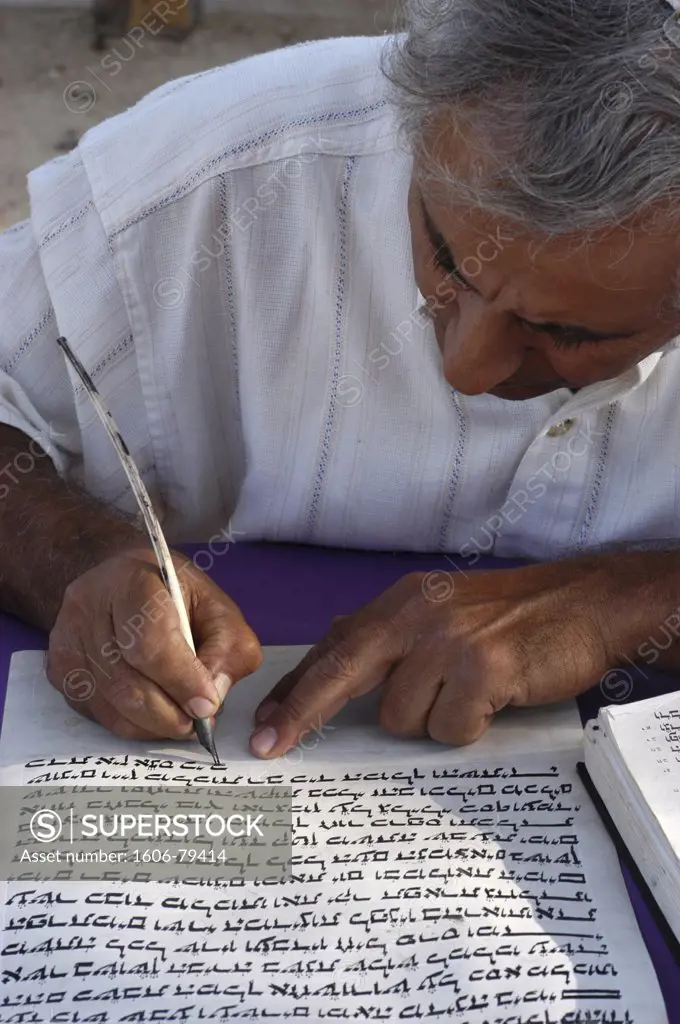 Israel, Neot Kedumim, Torah scribe copying the Torah