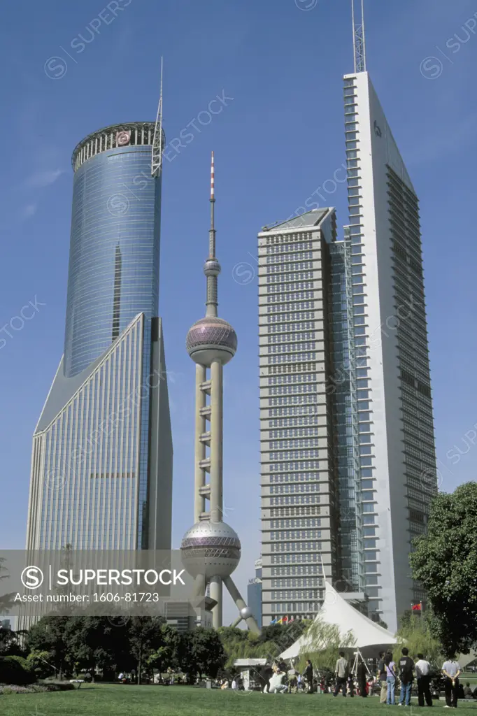 China, Shanghai, Pudong business district skyline, Oriental Pearl Tower