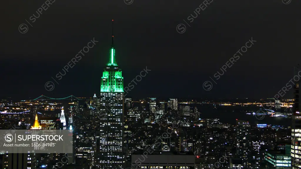 The United States. New York City. Night. Lights on  Empire-State Building.