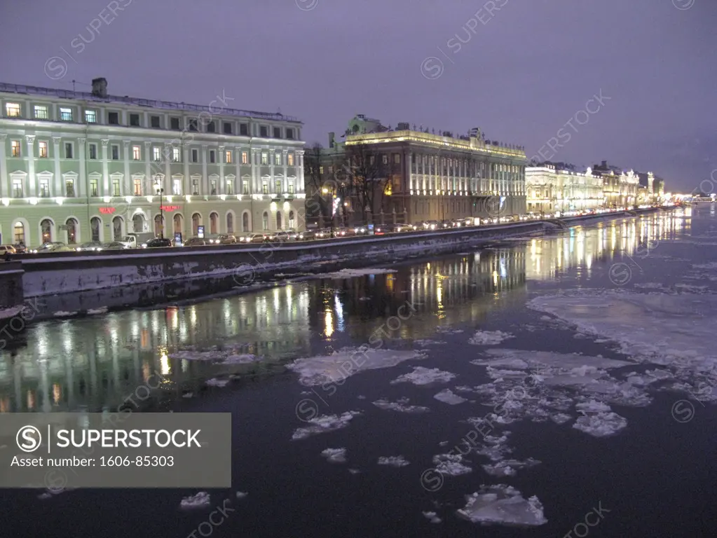 Russia, St. Petersburg, bank of Neva in winter, Hermitage