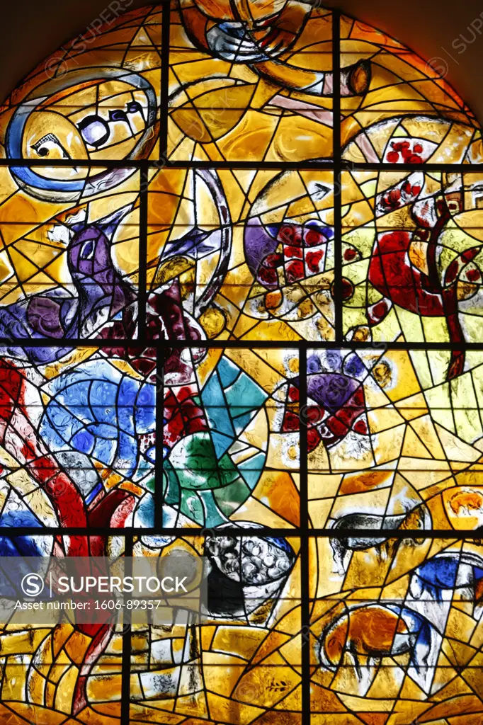 Israel, Ein Karem, Stained glass window in the synagogue of the Hadassah hospital : Tribes of Israel : Joseph