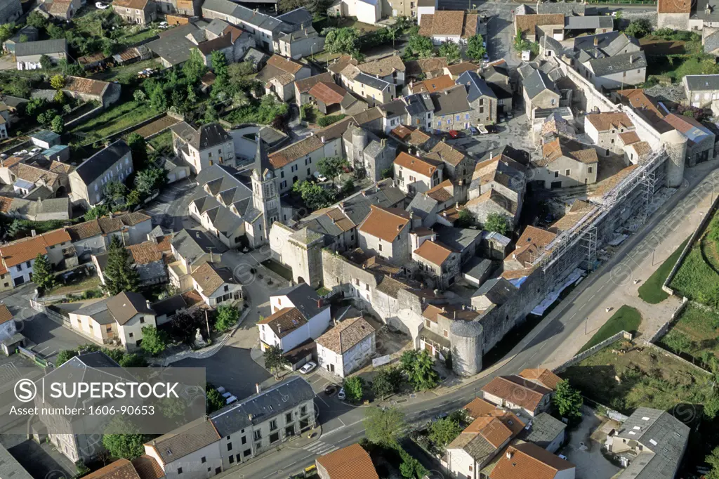 France, Midi-Pyrnes, Aveyron, Larzac area, La Cavalerie, templar village from 13th century, areial view