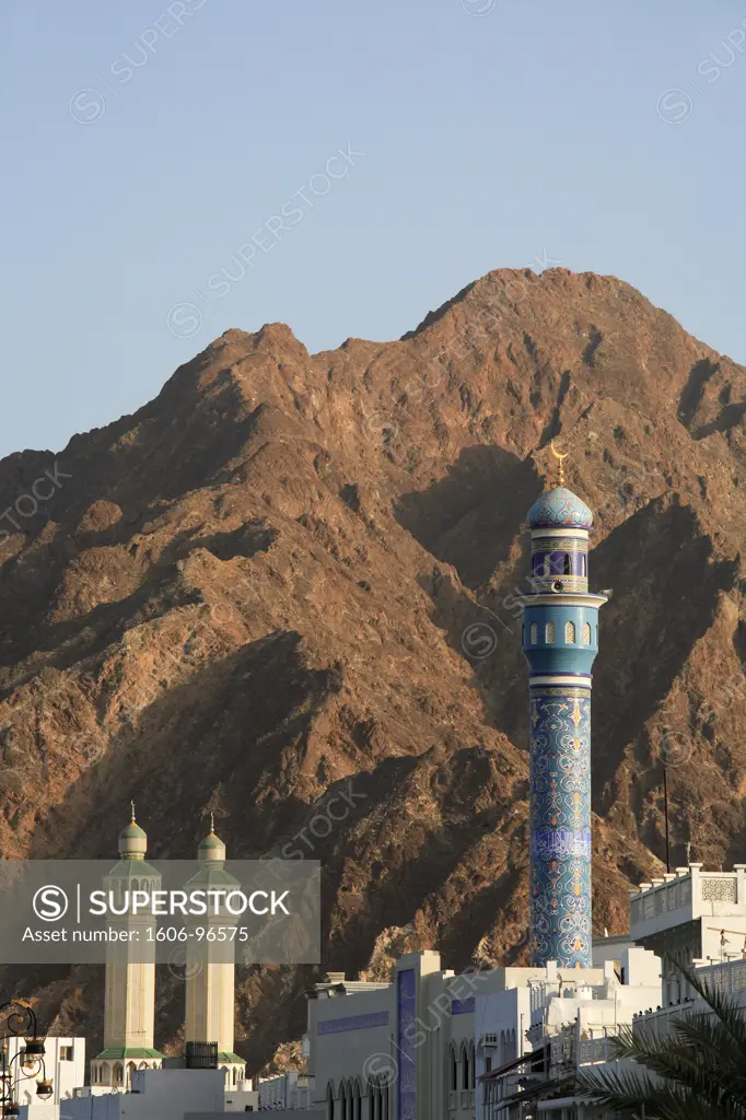 Oman, Muscat, Mutrah, minarets and mountains
