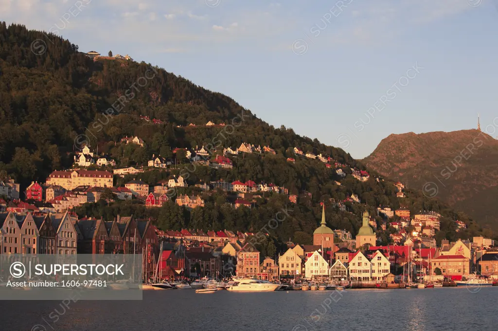 Norway, Bergen, skyline, general view, harbour panorama