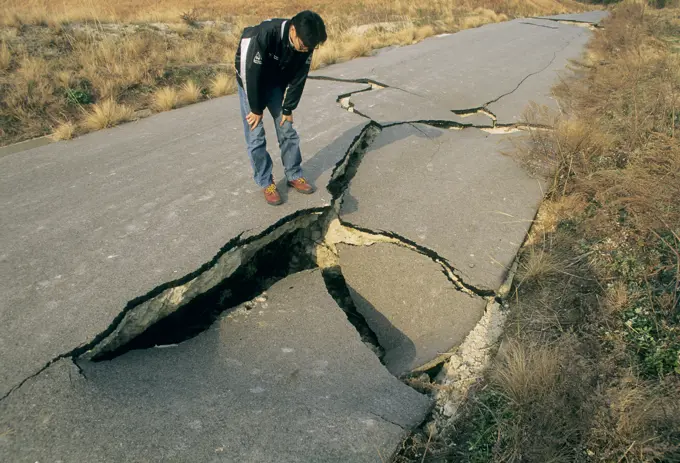 Japan, Awajishima island, damaged road (Great Hanshin Earthquake 1995)