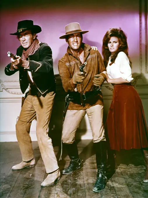 James Stewart, Dean Martin and Raquel Welch , Bandolero ! , 1968 directed by Andrew V. McLaglen 20th Century Fox