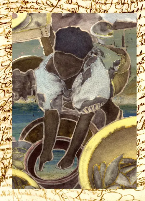 Painted photograph of an african woman on water colour paper