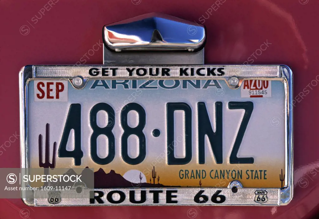 Car plate, Route 66, Arizona, USA