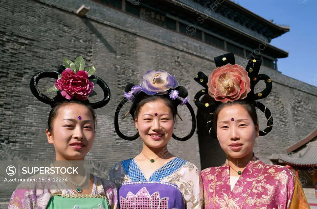 City Walls / Women Dressed in Tang Dynasty Costume, Xian, Shaanxi Province, China