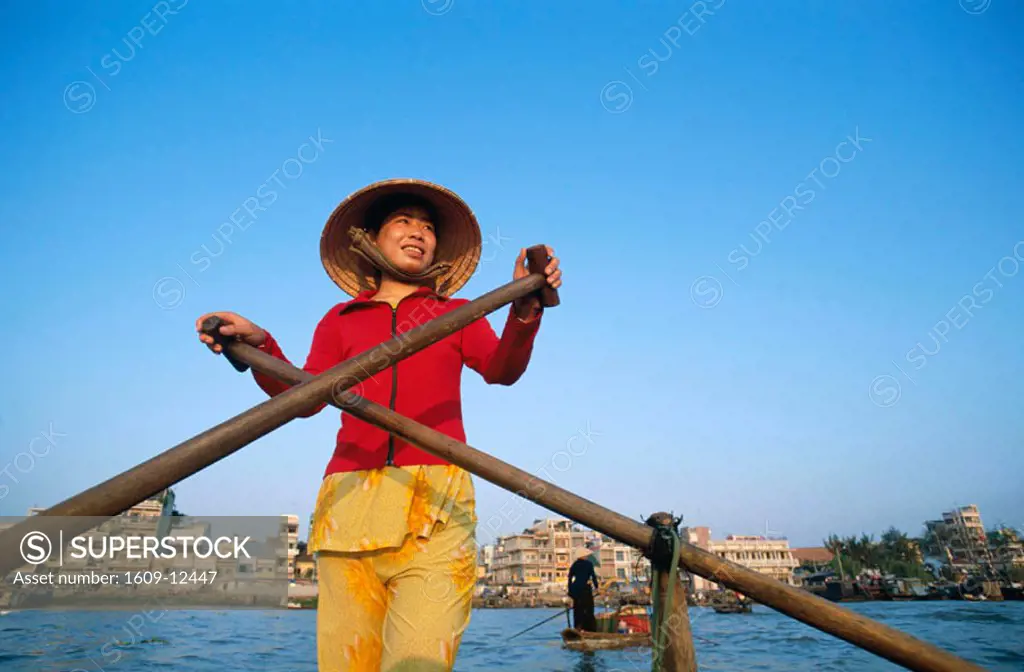 Boat Woman on Mekong River, Cantho, Mekong Delta, Vietnam