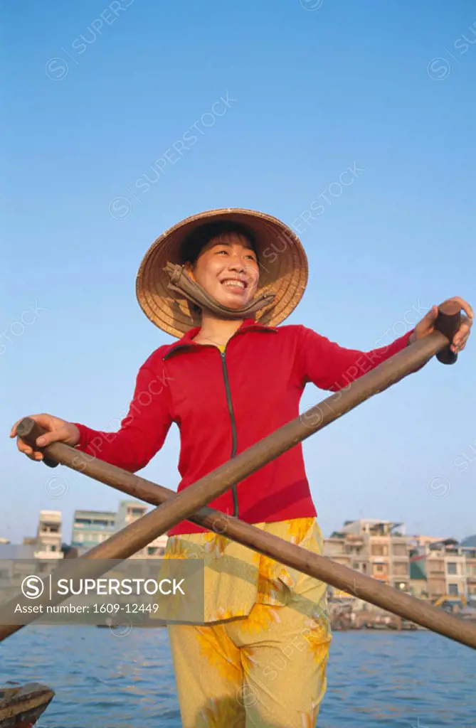 Boat Woman on Mekong River, Cantho, Mekong Delta, Vietnam