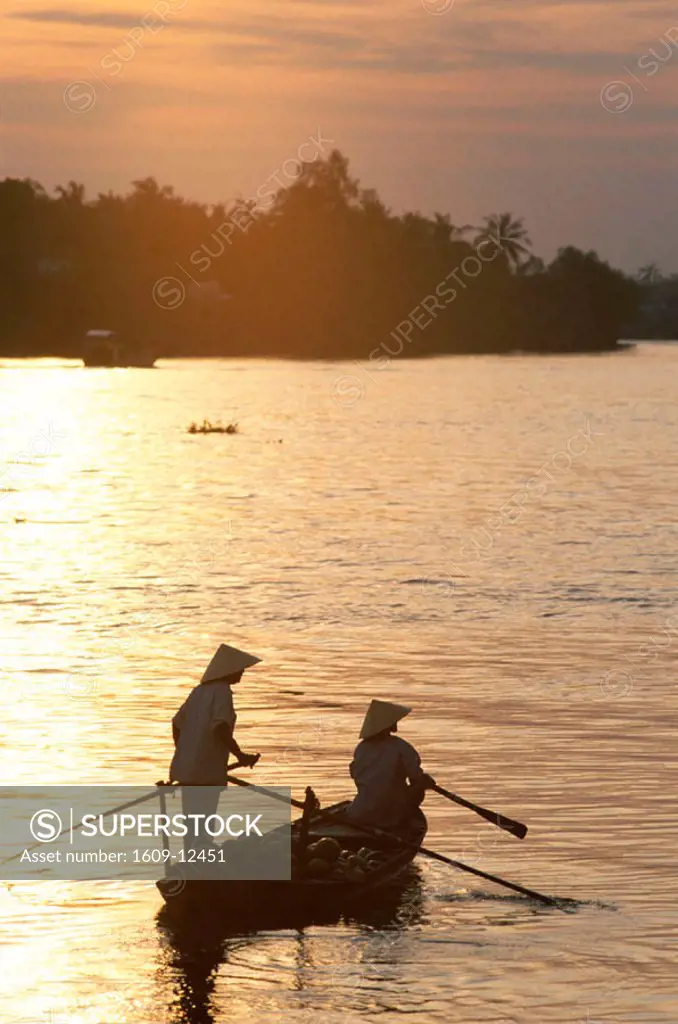 Boat on Mekong River / Sunrise, Cantho, Mekong Delta, Vietnam