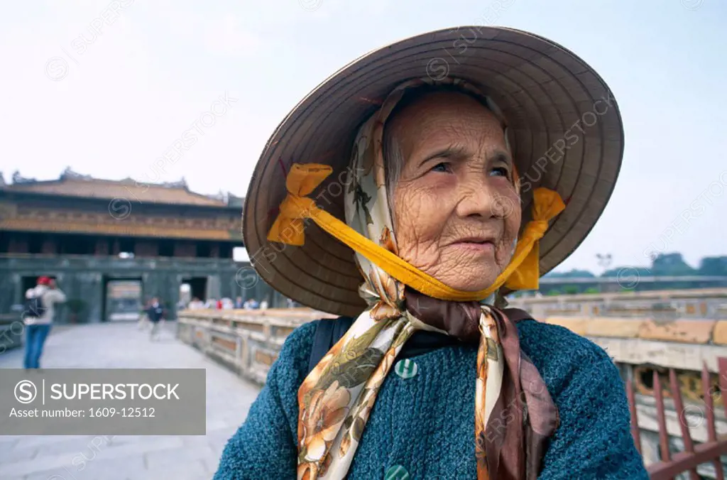 The Citadel / Imperial Palace / Elderly Woman at Ngo Mon Gate, Hue, Vietnam