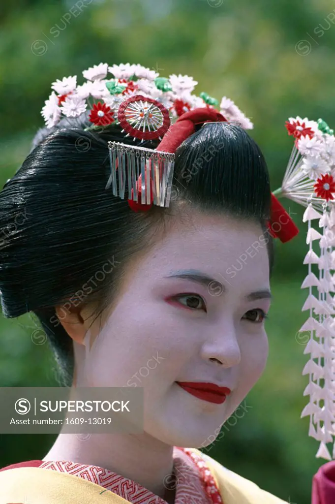 Apprentice Geisha (Maiko) / Woman Dressed in Traditional Costume / Kimono / Portrait, Kyoto, Honshu, Japan