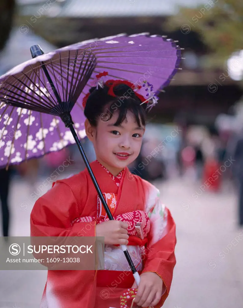 Festival for Seven, Five, Three Year Old Children (Shichi-go-san) / Girl Dressed in Kimono, Tokyo, Honshu, Japan