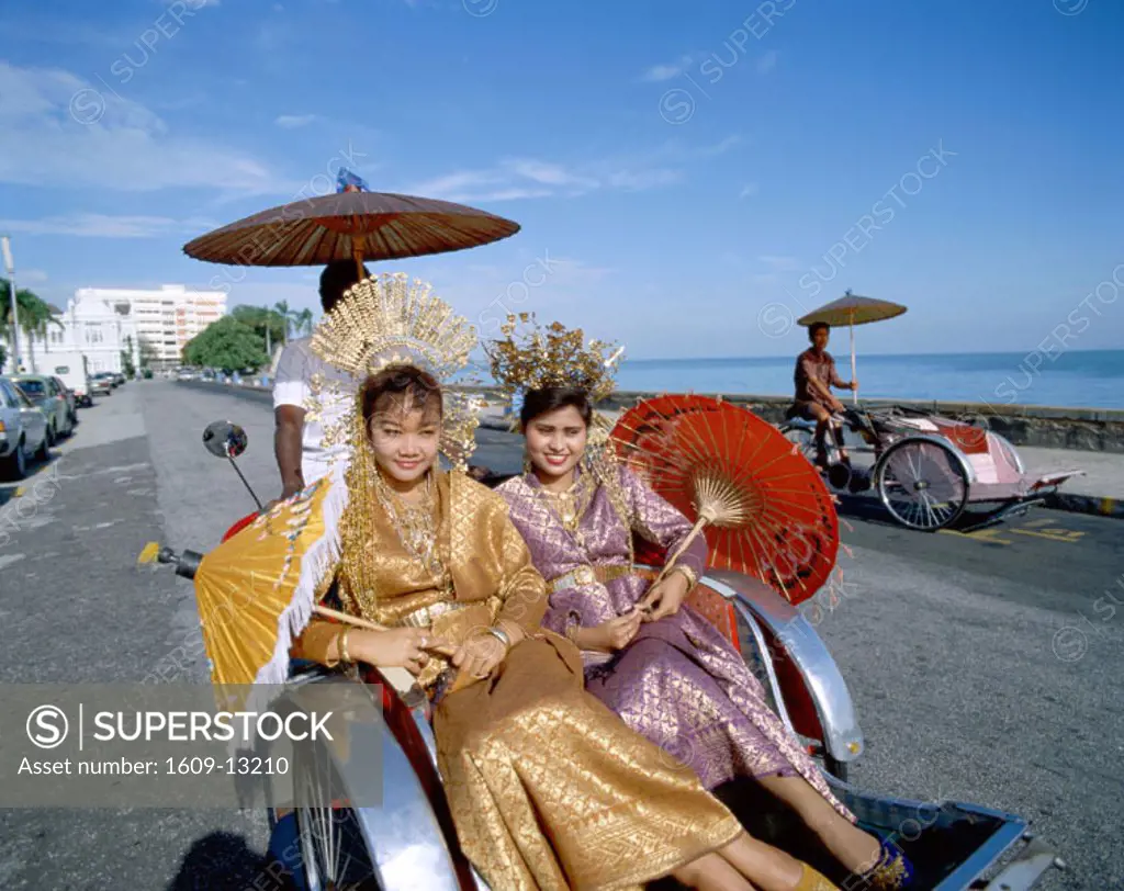 Women Dressed in Malay Traditional Costume in Trishaw, Penang, Malaysia