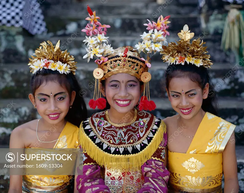 Legong Dancers / Girls Dressed in Traditional Dancing Costume, Bali, Indonesia