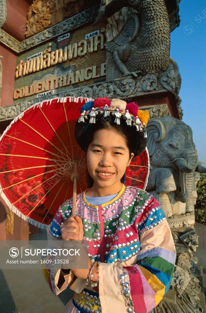 Golden Triangle Gate / Hill Tribe Girl Dressed in Ethnic Costume      , Golden Triangle, Thailand