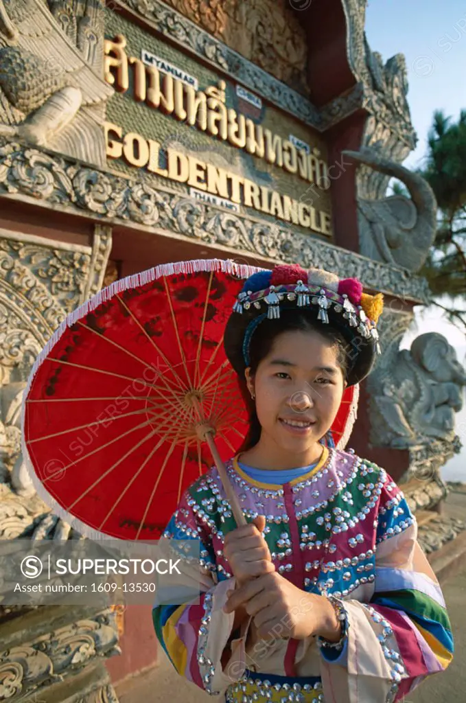Golden Triangle Gate / Hill Tribe Girl Dressed in Ethnic Costume      , Golden Triangle, Thailand