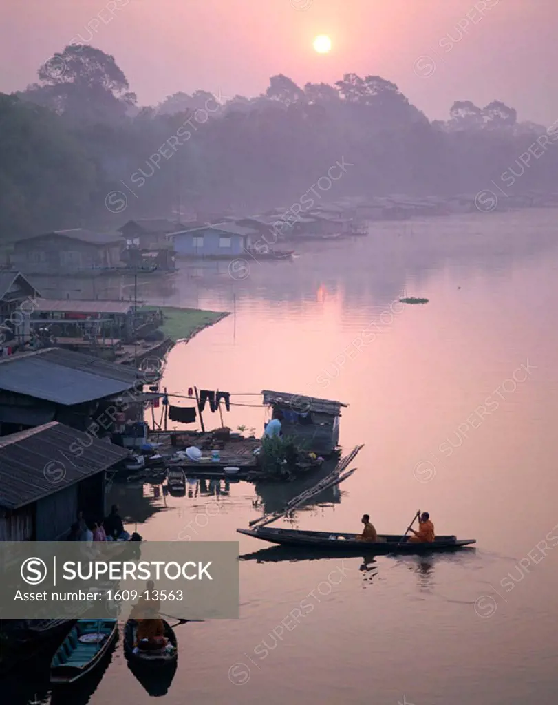 Mekong River / River Boat Houses / Sunrise     , Thailand