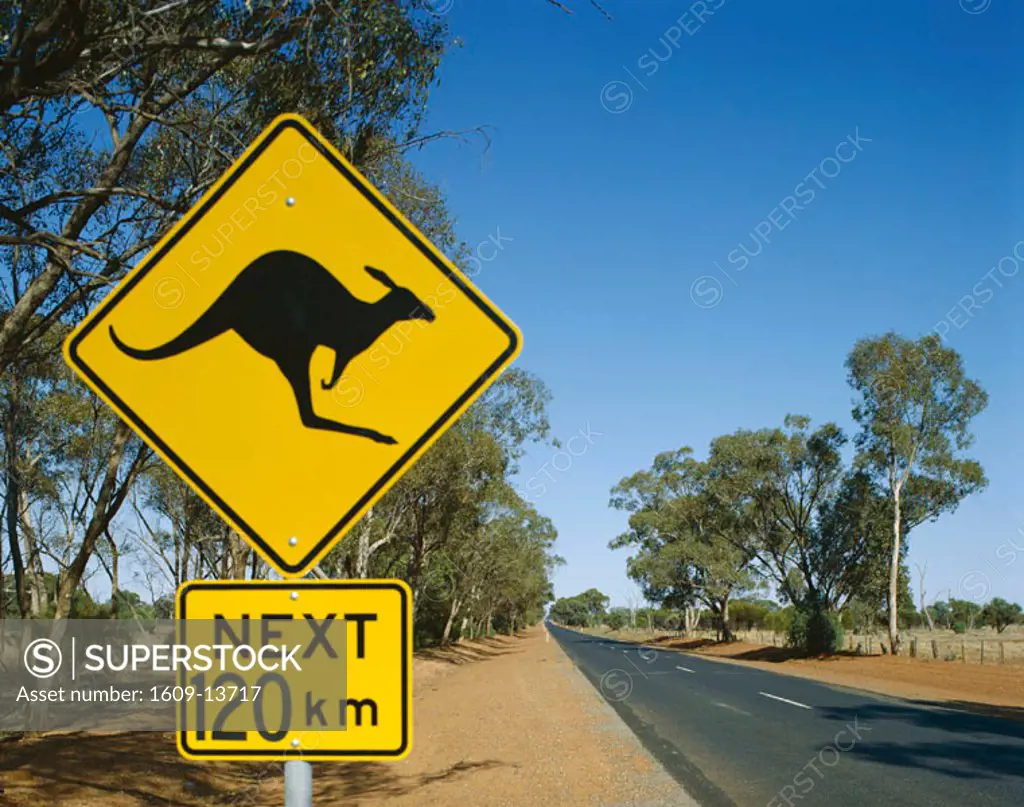 Kangaroo Road Sign & Road, Northern Territory, Australia