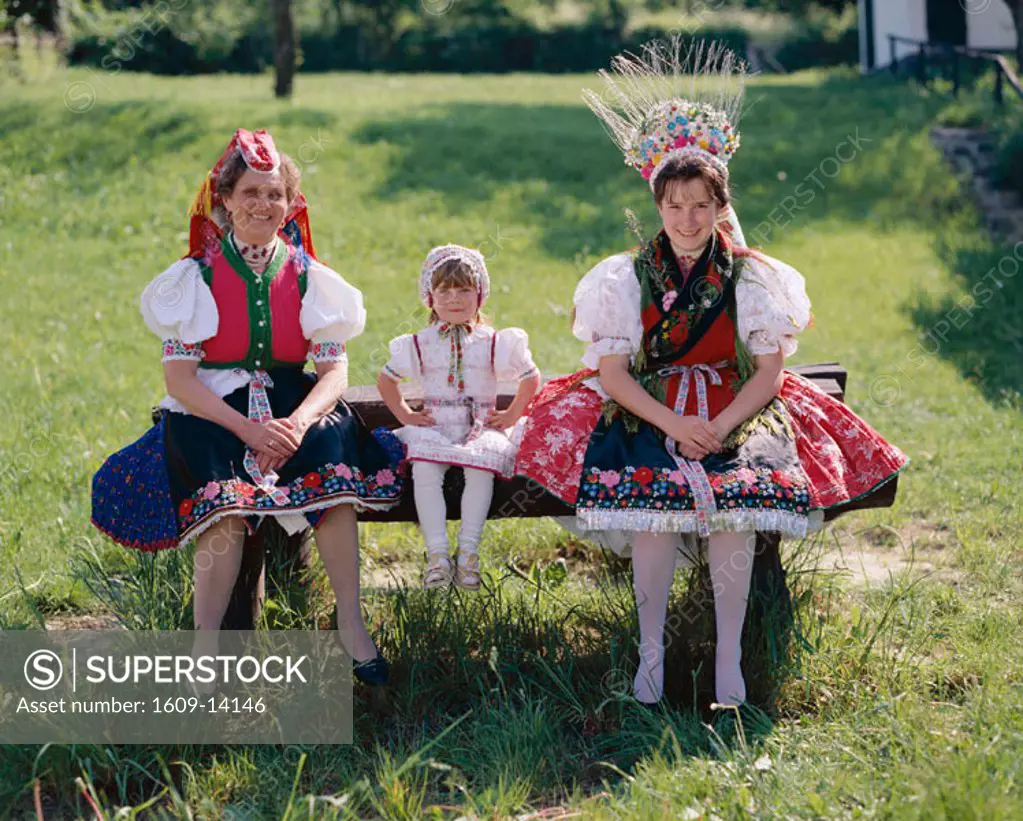 Women & Child Dressed in Traditional Folklore Costume, Holloko, Hungary