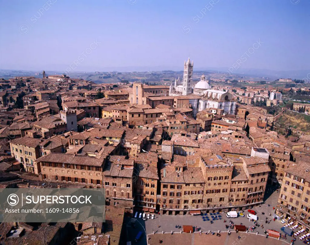 Piazza del Campo / View from Torre del Mangia , Siena, Tuscany (Toscana), Italy