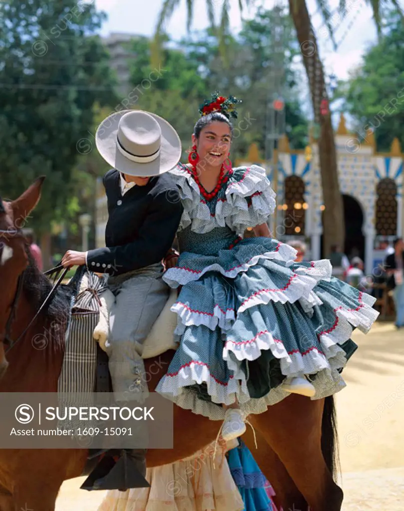 Fiesta / Horse Fair / Children / Boy & Girl Dressed in Andalucian Costume, Jerez de la Frontera, Andalusia, Spain