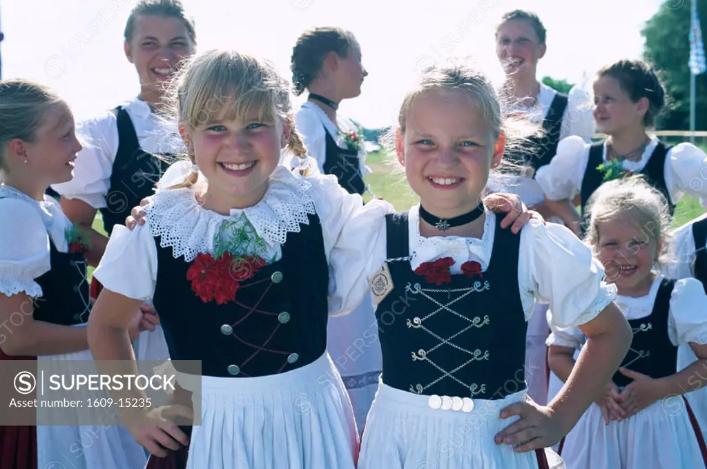 Baverian Festival / Children / Girls in Baverian Costume / Dress, Rosenheim, Baveria, Germany