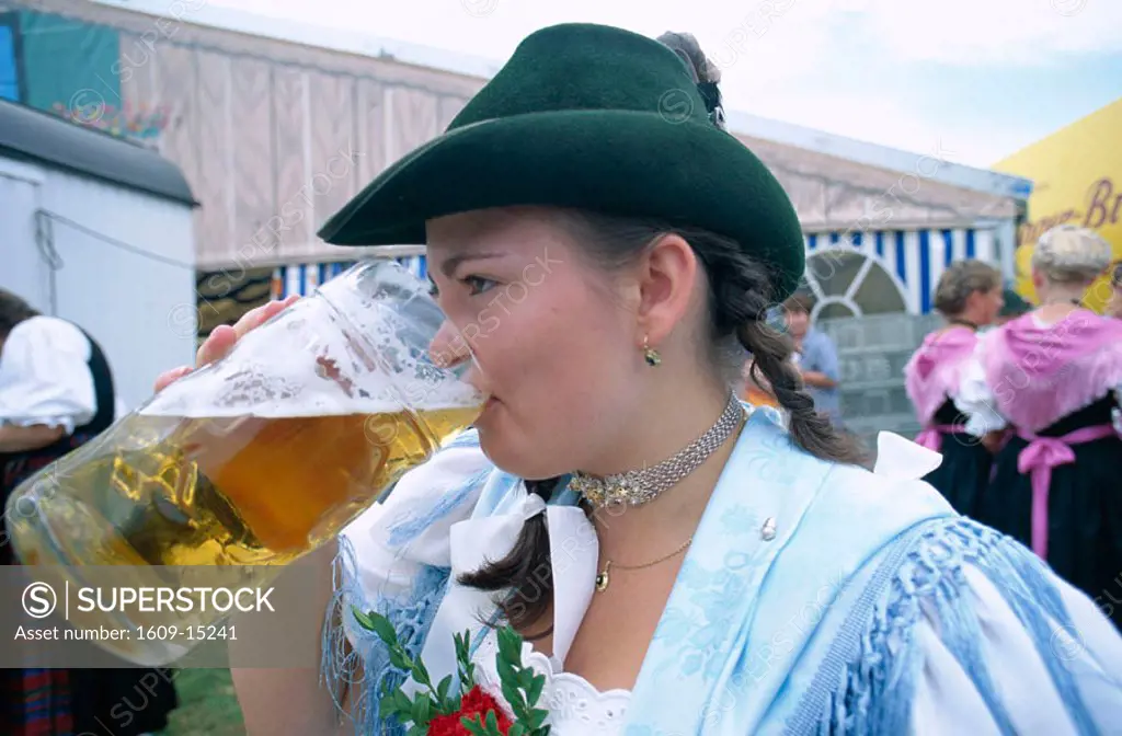 Girl in Baverian Costume  / Dress / Drinking Beer, Rosenheim, Baveria, Germany