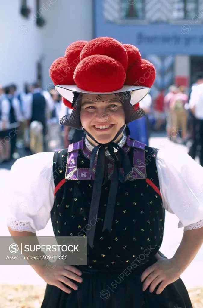 Black Forest (Schwarzwald) / Woman Dressed in Regional Costume, Unter Prechtal, Baden-Wurttemberg, Germany